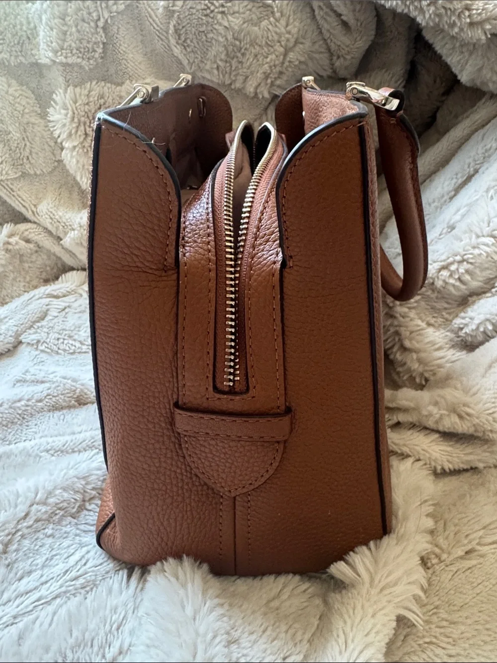 Kate Spade Leila Medium Triple Compartment Pebbled Leather Satchel Warm Ginger